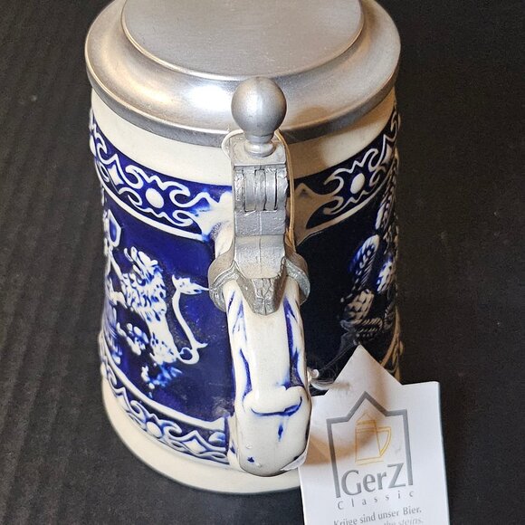 Vtg. Gerz German Zinc Lidded Beer Stein Cobalt Blue Koptenumab Gotterhalt's - Picture 3 of 12